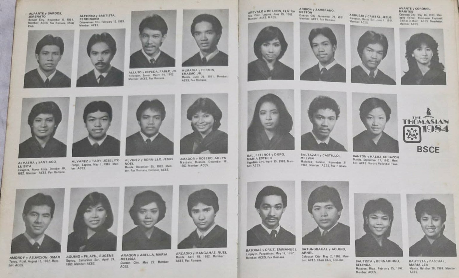 Portraits in the 1984 UST BSCE annual book